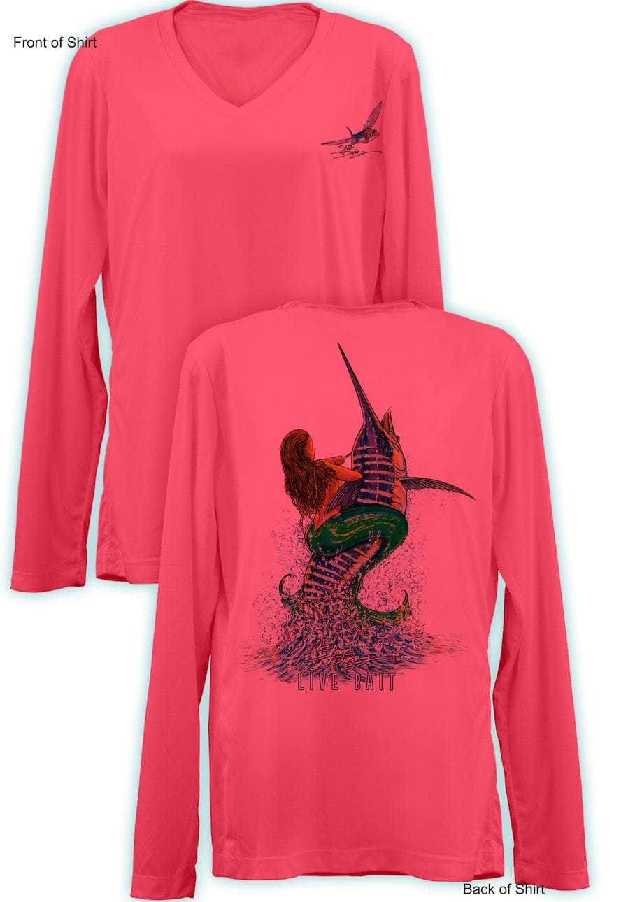 Live Bait- Ladies Long Sleeve V-Neck-100% Polyester